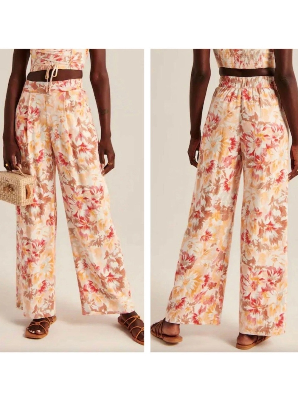 Abercrombie & Fitch Floral Linen-Blend Pull-On Wide Leg Pant size XXS s